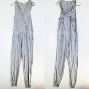 Others Follow Women Gray Jumpsuit S comfy cozy hooded sleeveless stretchy pocket